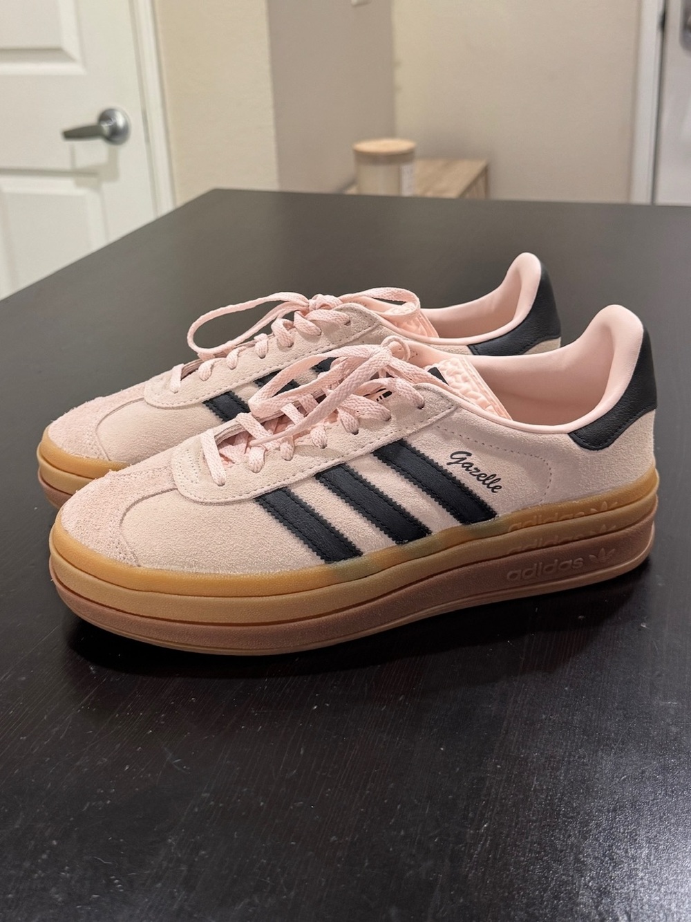 adidas Pink and Black Women’s Suede Sneakers with Gum Sole